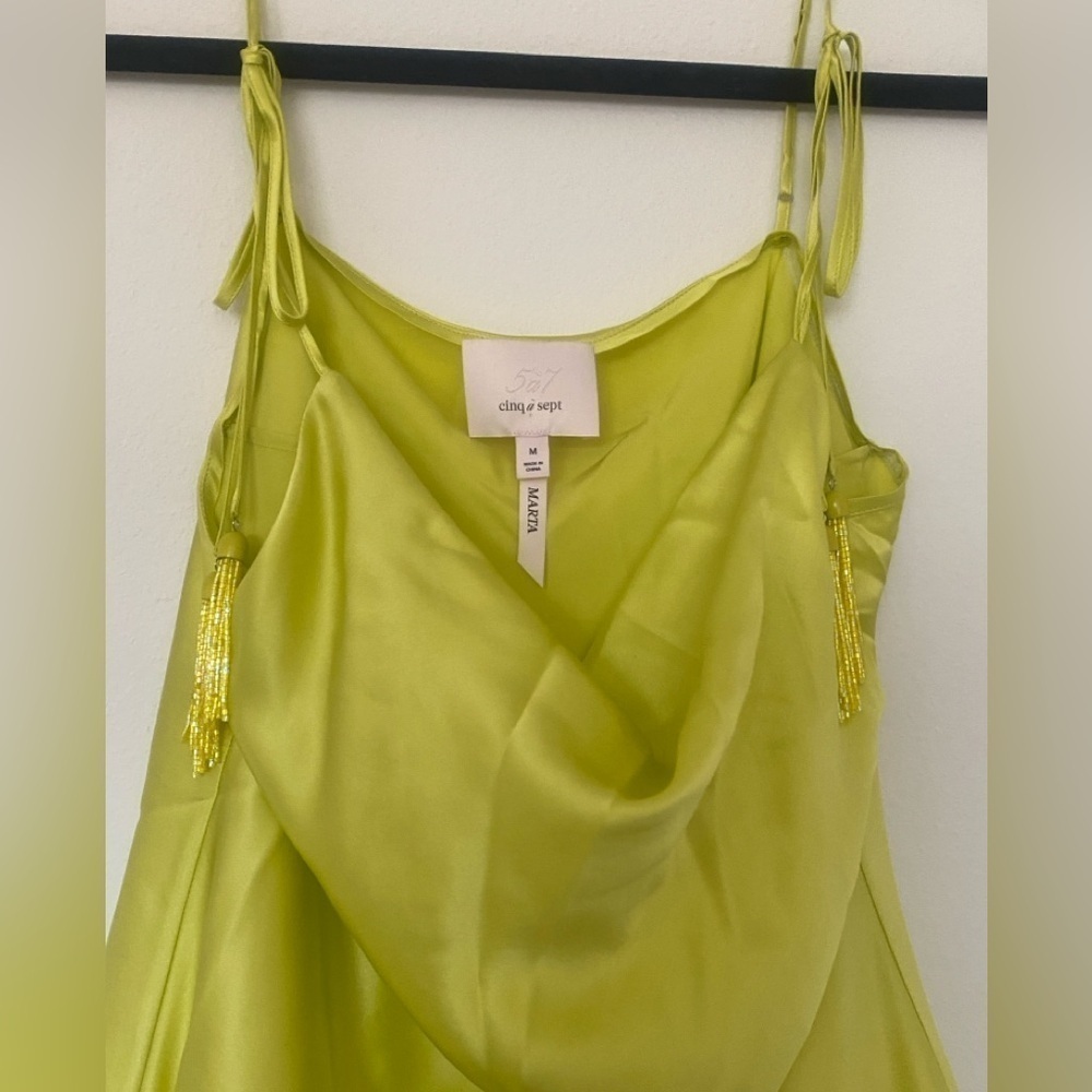 Cinq a Sept Marta Beaded Tassel Cowl Neck Silk Cami Top Key Lime Y2K Style - Picture 4 of 14